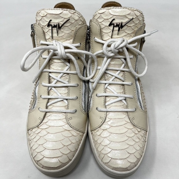 Giuseppe Zanotti Cream Python Embossed Leather Double Zip High Top Sneakers 40 - Picture 9 of 13